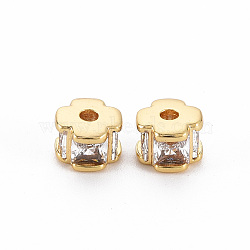 Brass Clear Cubic Zirconia Beads, Nickel Free, Flower, Real 18K Gold Plated, 5.5x5.5x4mm, Hole: 1.4mm(KK-N233-118-NF)
