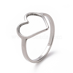 201 Stainless Steel Heart Finger Ring, Hollow Wide Ring for Women, Stainless Steel Color, US Size 6 1/2(16.9mm)(RJEW-J051-16P)