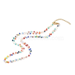 Glass Beaded Double Layer Necklaces, with 304 Stainless Steel Lobster Claw Clasps, Colorful, Golden, 15.82 inch(40.2cm)(NJEW-JN03415)