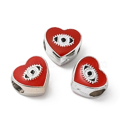 CCB Plastic European Beads, Large Hole Beads, Heart with Evil Eyes, Red, 11x11.5x8mm, Hole: 5mm(CCB-B001-01D)