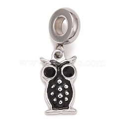 304 Stainless Steel European Dangle Charms, Large Hole Pendants, with Jet Rhinestone, Owl, Stainless Steel Color, 26mm, Hole: 4mm, Owl: 15.5x9x3mm(STAS-I194-24P)