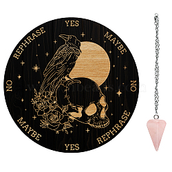 AHADEMAKER 1Pc Custom PVC Plastic Pendulum Board, 1Pc 304 Stainless Steel Cable Chain Necklaces, 1Pc Natural Rose Quartz Stone Pendants, for Witchcraft Wiccan Altar Supplies, Skull Pattern, Board: 200x4mm(DIY-GA0004-92B)