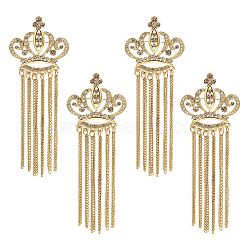 4Pcs Crystal Rhinestone Crown with Chain Tassel Lapel Pin, Alloy Badge for Backpack Clothes, Golden, 107x39.5x5mm(JEWB-CA0001-32G)