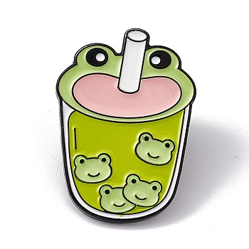 Cartoon Frog Enamel Pin, Electrophoresis Black Alloy Brooch for Backpack Clothes, Drink Pattern, 30x22x2mm, Pin: 1.3mm