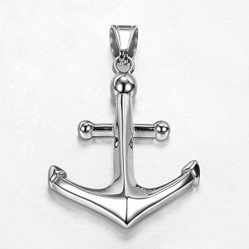 316 Surgical Stainless Steel Big Pendants, Anchor, Stainless Steel Color, 55x35.2x7mm, Hole: 9.8x6.8mm