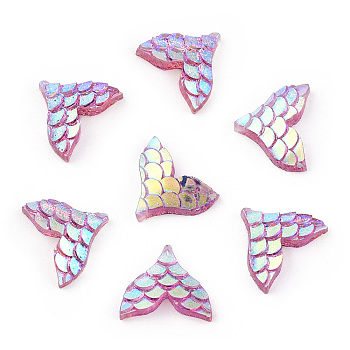 Transparent Epoxy Resin Cabochons, with Glitter Powder, AB Color, Fishtail, Orchid, 9.5x11.5x3mm