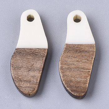 Opaque Resin & Waxed Walnut Wood Pendants, Oval, White, 23x9x3mm, Hole: 1.8mm