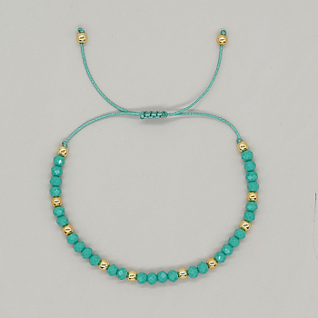 Adjustable Glass Braided Bead Bracelets, Dark Cyan, 11 inch(28cm)
