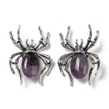 Dual-use Items Alloy Pave Jet Rhinestone Spider Brooch, with Natural Amethyst, Antique Silver, 57.5x41.5x12mm, Hole: 4.5x4mm