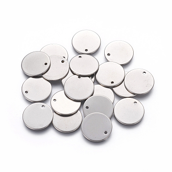 304 Stainless Steel Charms, Stamping Blank Tag, Flat Round, Stainless Steel Color, 16x0.8mm, Hole: 1.4mm