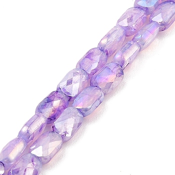 Imitation Jade Glass Beads Strands, AB Color Plated, Faceted, Rectangle, Lilac, 7x4.5x3mm, Hole: 1mm, about 70pcs/strand, 19.21''(48.8cm)