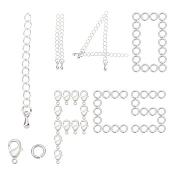 SUNNYCLUE 20 Strands Brass Chain Extenders, with Teardrop Charms, 140Pcs Brass Jump Rings and Lobster Claw Clasps, Silver, 4~58x0.8~7x3mm, hole: 1mm, inner diameter: 3.4mm