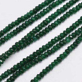 Natural Malaysia Jade Beads Strands, Rondelle, Dyed, Faceted, Dark Green, 3~3.5x2mm, Hole: 0.8mm, about 137pcs/strand, 14.96 inch
