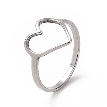 201 Stainless Steel Heart Finger Ring, Hollow Wide Ring for Women, Stainless Steel Color, US Size 6 1/2(16.9mm)