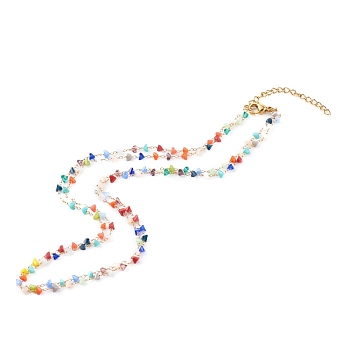 Glass Beaded Double Layer Necklaces, with 304 Stainless Steel Lobster Claw Clasps, Colorful, Golden, 15.82 inch(40.2cm)
