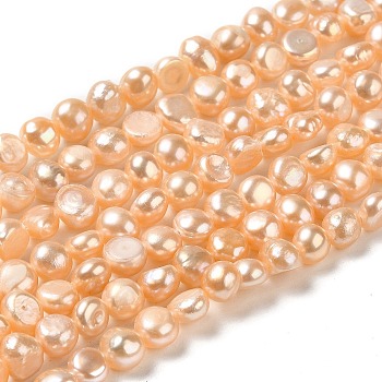 Natural Cultured Freshwater Pearl Beads Strands, Two Sides Polished Round, Grade 3A+, Sandy Brown, 5~6x3.5~5mm, Hole: 0.6mm, about 61pcs/strand, 13.78~14.17 inch(35~36cm)