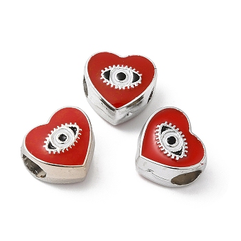 CCB Plastic European Beads, Large Hole Beads, Heart with Evil Eyes, Red, 11x11.5x8mm, Hole: 5mm