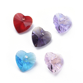 Glass Rhinestone Charms, Faceted, Heart, Mixed Color, 10x10x5mm, Hole: 1mm