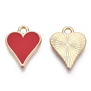 Barrel Plating Alloy Pendants, with Enamel, Cadmium Free & Nickel Free & Lead Free, Heart, Light Gold, Ace of Hearts, 16x12.5x1.5mm, Hole: 1.8mm