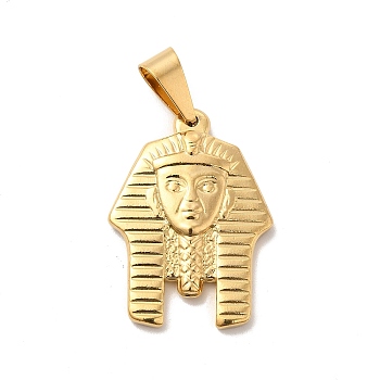 Vacuum Plating 201 Stainless Steel Pendants, Pharaoh Charms, Golden, 35x25.5x4mm, Hole: 12x6mm