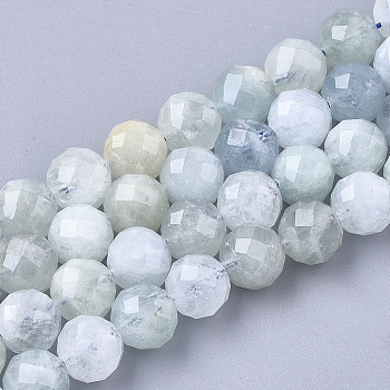 Natural Aquamarine Beads Strands, Faceted, Round, 5.5~6x6mm, Hole: 1mm, about 30~32pcs/strand, 7.48 inch