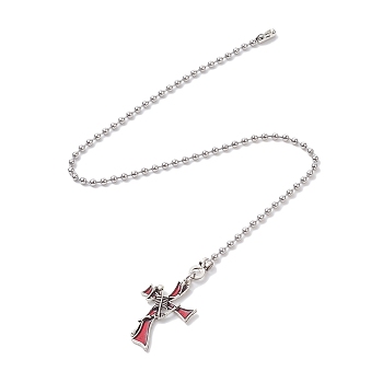 Alloy Enamel Ceiling Fan Pull Chain Extenders, Halloween Cross Pendant Decoration, with 304 Stainless Steel Ball Chains, Red, 348mm
