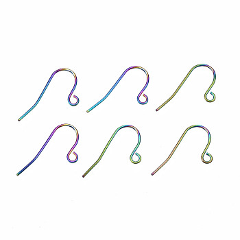 304 Stainless Steel Earring Hooks, Ear Wire, with Horizontal Loop, Rainbow Color, 21~22x11.5mm, Hole: 1.8mm, 21 Gauge, Pin: 0.7mm