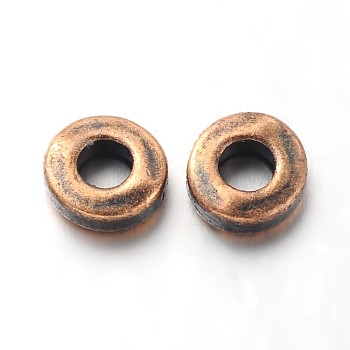 Tibetan Style Alloy Beads, Lead Free and Cadmium Free and Nickel Free, Donut, Red Copper, 6x2mm, Hole: 2.5mm.