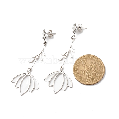 304 Stainless Steel Flower Long Dangle Stud Earrings for Women(EJEW-JE05006)-3
