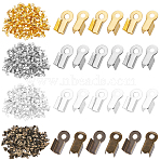 1200Pcs 4 Colors Iron Folding Crimp Ends, Fold Over Crimp Cord Ends, Mixed Color, 9x3.5x4mm, Hole: 2mm, 300Pcs/color(IFIN-SP0001-10)