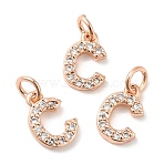 Brass Micro Pave Grade AAA Cubic Zirconia Charms, Letter C, Cadmium Free & Nickel Free & Lead Free, Real Rose Gold Plated, 9x6x1.5mm, Hole: 2mm(ZIRC-P067-11RG-C-NR)