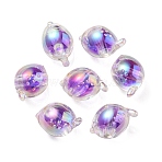 UV Plating Rainbow Iridescent Acrylic Beads, Two Tone Bead in Bead, Fish, Medium Purple, 15x17x15mm, Hole: 3.5mm(OACR-F004-07A)