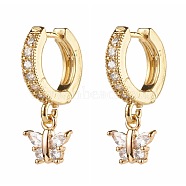 Butterfly Cubic Zirconia Dangle Hoop Earrings for Girl Women Gift, Brass Huggie Hoop Earrings, Real 18K Gold Plated, 21.5mm, Pin: 1mm(X1-EJEW-JE04637)