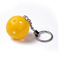 Plastic Pickleball Keychain, with Iron Ring, Round, Yellow, 11.8cm(X-KEYC-C003-01C)