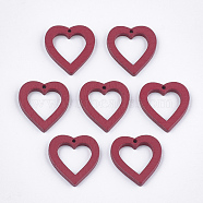 Painted Poplar Wood Pendants, Heart, Crimson, 25x23x3mm, Hole: 1.5mm(WOOD-T021-06B)