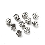 Antique Silver Plated Alloy European Beads, with Rhinestone, Large Hole Beads, Column, Crystal, 7x8mm, Hole: 5mm(MPDL-L029-I01-AS)