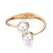 ABS Plastic Pearl Round Beaded Open Cuff Bangle, Brass Chunky Hinged Bangle for Women, Golden, Inner Diameter: 2x2-3/8 inch(5.2x6.1cm)(BJEW-S118-106G)