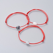 Nylon Thread Bracelets, with Natural Pearl Beads, Red, 1-3/4 inch~3-1/2 inch(4.5~9cm)(BJEW-JB04718)