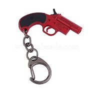 Pistol Weapon Model Pendant Keychain, Mini Gun Toy Keychain, Alloy Snap Clasp Keychain, Red, 90x23mm(JX509A)