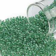 TOHO Round Seed Beads, Japanese Seed Beads, (187) Inside Color Crystal/Shamrock Lined, 11/0, 2.2mm, Hole: 0.8mm, about 1110pcs/10g(X-SEED-TR11-0187)