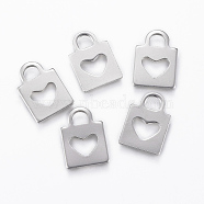 304 Stainless Steel Charms, Padlock, Stainless Steel Color, 16x11x1mm, Hole: 3.5x4mm(X-STAS-P175-74P)