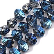 Electroplate Glass Beads Strands, Shell Shape, Steel Blue, 8x9.5x7.5mm, Hole: 0.9mm, about 80~84pcs/strand, 25.20~26.88''(64~67.2cm)(EGLA-T021-11G)