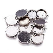 Tibetan Style Alloy Cabochon Connector Settings, Cadmium Free & Nickel Free & Lead Free, Flat Round, Antique Silver, Tray: 15mm, 25x18x3mm, Hole: 2mm(LF11386Y-NF)