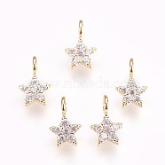 Brass Micro Pave Cubic Zirconia Charms, Nickel Free, Star, Clear, Real 18K Gold Plated, 8x5x1.5mm, Hole: 1.8mm(X-KK-P157-07G-NF)