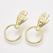 Alloy Stud Earring Findings, with Steel Pins and Hole, Hand, Light Gold, 41x21.5mm, Hole: 17.5mm, Pin: 0.7mm(PALLOY-S121-145)