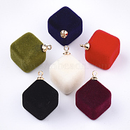 Flocky Acrylic Pendants, with Brass Findings, Cube, Golden, Mixed Color, 24x17.5x17mm, Hole: 1.6mm(FIND-T046-30)