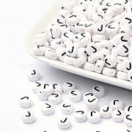 Acrylic Beads, with Horizontal Hole, Letter, Flat Round, Letter.J, 7x4mm, Hole: 1mm, about 3500pcs/500g(PL37C9070-J)