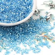 Transparent Colours Luster Glass Seed Beads, Hexagon(Two Cut), Deep Sky Blue, 2x1.5mm, Hole: 0.9mm(SEED-S042-20B-05)