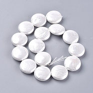 Shell Pearl Beads Strands, Flat Round, White, 25.5~26x8.5~10mm, Hole: 0.5mm, about 15pcs/Strand, 15.35 inch(39cm)(BSHE-F016-01)