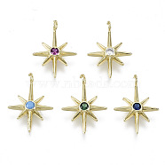 Brass Micro Pave Cubic Zirconia Pendants, Star, Real 16K Gold Plated, Nickel Free, Mixed Color, 17~18x12~13x3mm, Hole: 1.6mm(KK-N227-32G-NF)